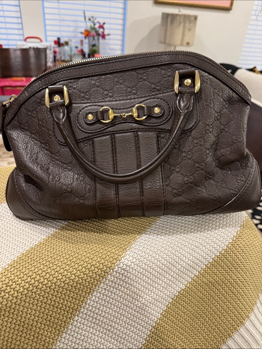 Gucci Dark Brown Embossed Leather Dome Satchel - Designer Style